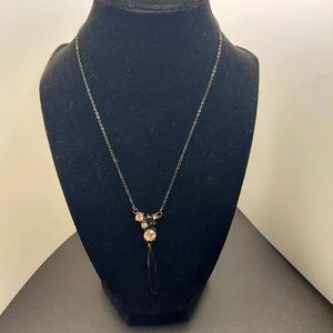 VTG AVON SAQ RHINESTONE BLACK DROP PENDANT 16" Y NECKLACE